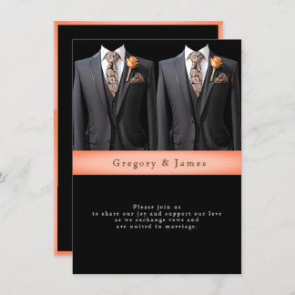  Grey Suits Peach Roses & Floral Tie Invitation