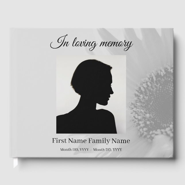 Grey sunflower funeral guest book (Front)