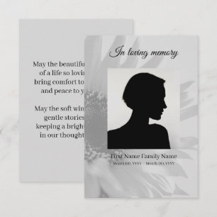Grey sunflower funeral prayer card
