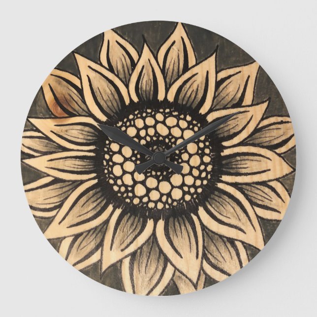Grey Sunflower Wall Clock (Front)
