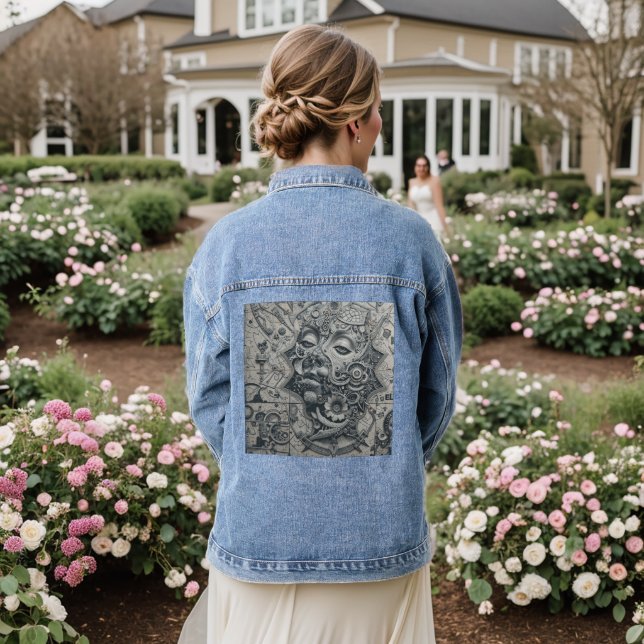 Grey Surrealism Denim Jacket (Wedding Back)