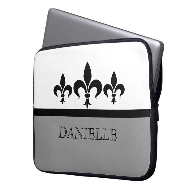 Grey Swanky Fleur De Lis Electronics Sleeve (Front Left)