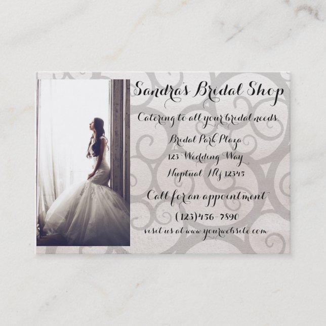 Grey Swirl Bride Bridal Shop Business Card (Front)