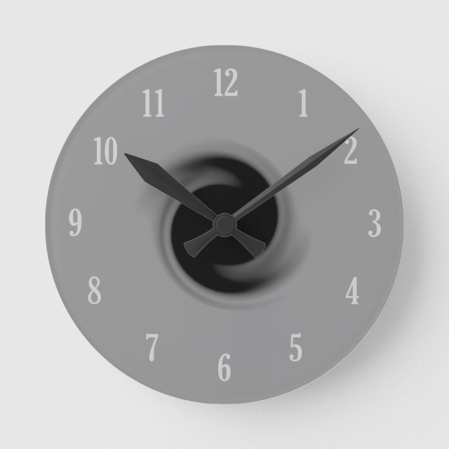 Grey swirling black hole round clock (Front)