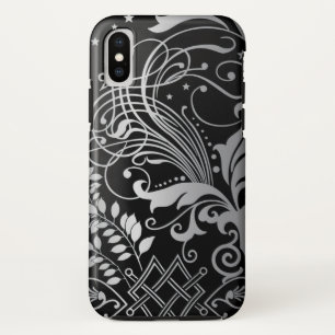 Grey Swirling Damask Pattern on Black iPhone X Case