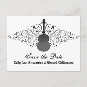 Grey Swirls Guitar Save the Date Postcard