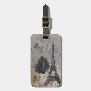 grey swirls modern vintage paris eiffel tower luggage tag