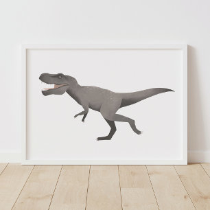 Grey T Rex Dinosaur Kids Room Poster