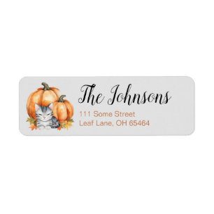 Grey Tabby Cat and Pumpkin Fall Address Label