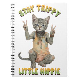 Grey Tabby Cat Boho Stay Trippy Little Hippie Notebook