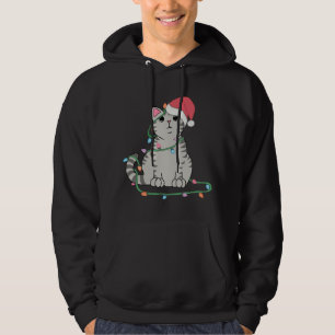 Grey Tabby Cat Christmas lights funny cat lover xm Hoodie