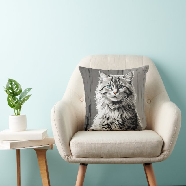 Grey Tabby Cat Cushion (Chair)