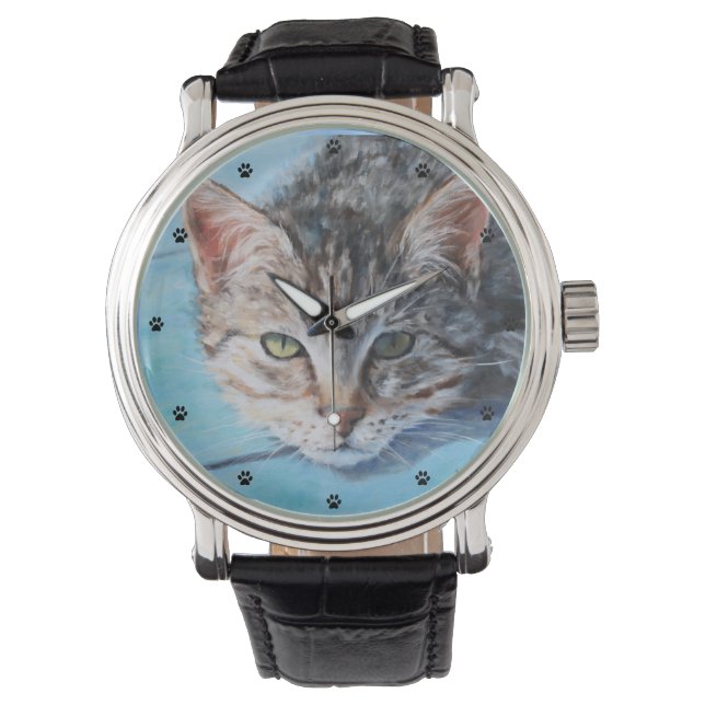 Grey Tabby Cat Fine Art Watch (Front)