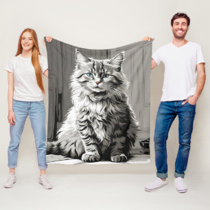 Grey Tabby Cat Fleece Blanket