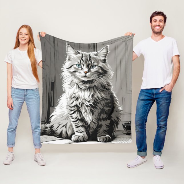 Grey Tabby Cat Fleece Blanket (In Situ)