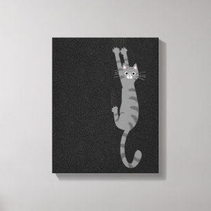 Grey Tabby Cat Hanging On   Funny Grey Striped Cat Canvas Print