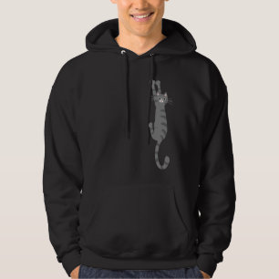 Grey Tabby Cat Hanging On Funny Grey Striped Cat Hoodie