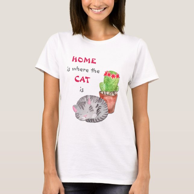 Grey Tabby Cat Home T-Shirt (Front)