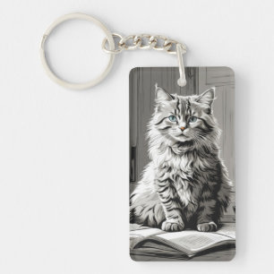 Grey Tabby Cat Key Ring