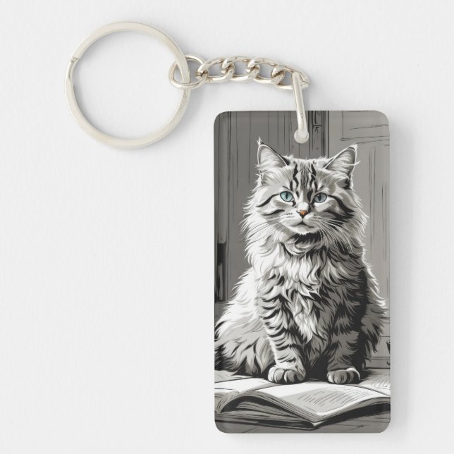 Grey Tabby Cat Key Ring (Front)