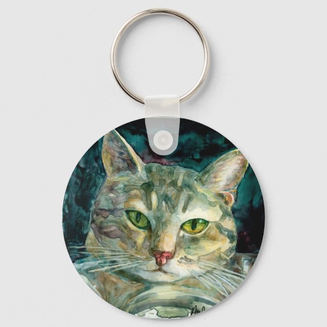 Grey Tabby Cat Keychain (Front)