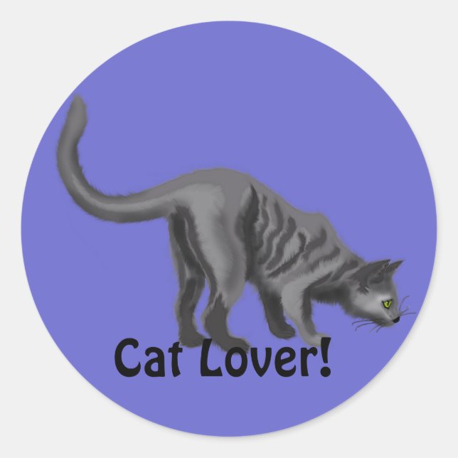 Grey Tabby Cat Lover Gifts Classic Round Sticker (Front)