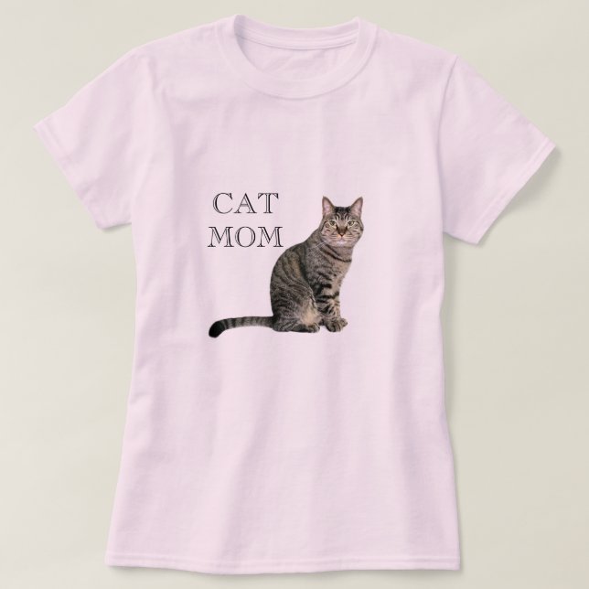Grey Tabby Cat Mum Pink T-Shirt (Design Front)