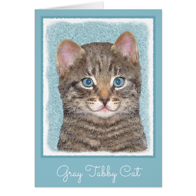 Grey Tabby Cat Painting - Cute Original Cat Art (Front)