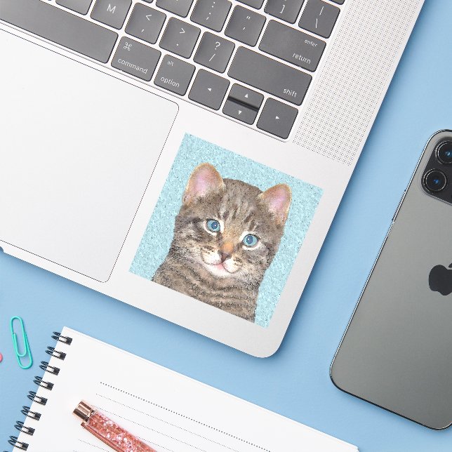 Grey Tabby Cat Painting - Cute Original Cat Art (Laptop w/ iPhone)