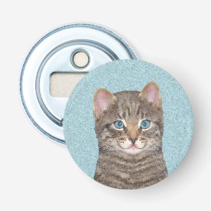 Grey Tabby Cat Painting - Cute Original Cat Art Bottle Opener