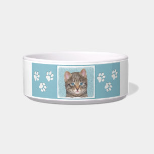 Grey Tabby Cat Painting - Cute Original Cat Art Bowl