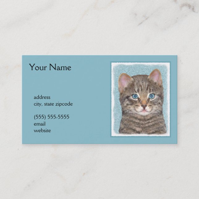 Grey Tabby Cat Painting - Cute Original Cat Art Business Card (Front)