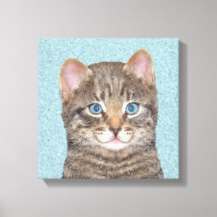 Grey Tabby Cat Painting - Cute Original Cat Art Canvas Print