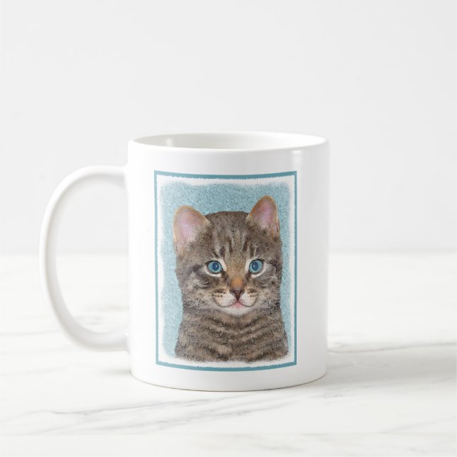 Grey Tabby Cat Painting - Cute Original Cat Art Coffee Mug (Left)
