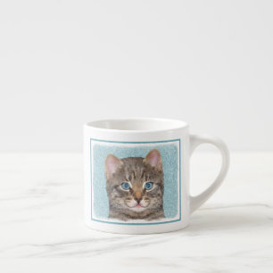 Grey Tabby Cat Painting - Cute Original Cat Art Espresso Cup