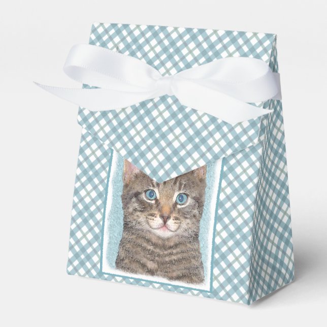 Grey Tabby Cat Painting - Cute Original Cat Art Favour Box (Front Side)