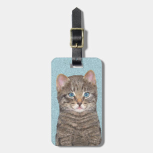 Grey Tabby Cat Painting - Cute Original Cat Art Luggage Tag