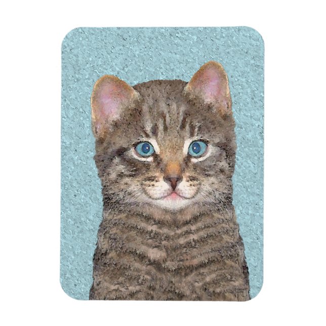 Grey Tabby Cat Painting - Cute Original Cat Art Magnet (Vertical)