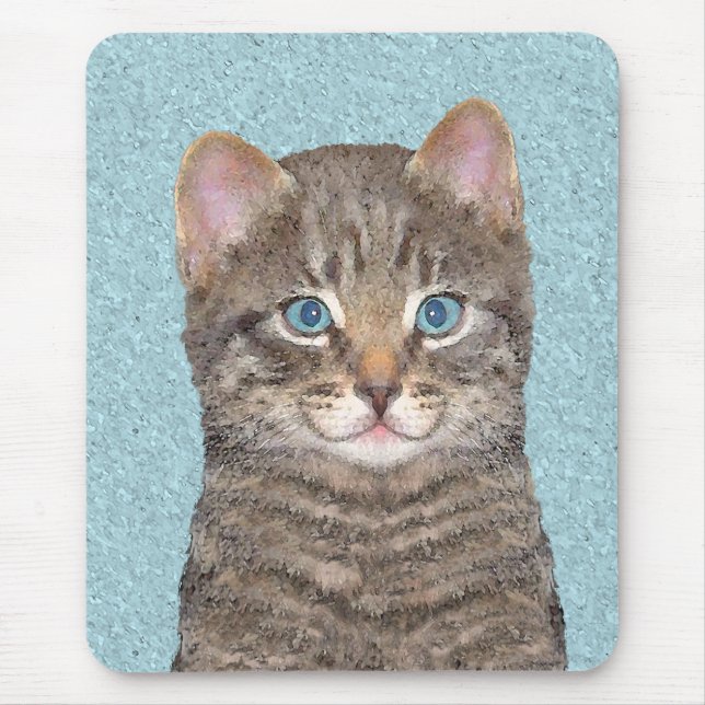 Grey Tabby Cat Painting - Cute Original Cat Art Mouse Mat (Front)