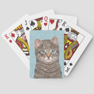 Grey Tabby Cat Painting - Cute Original Cat Art Playing Cards