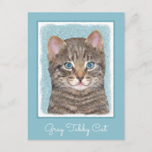 Grey Tabby Cat Painting - Cute Original Cat Art Postcard