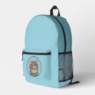 Grey Tabby Cat Painting - Cute Original Cat Art Printed Backpack