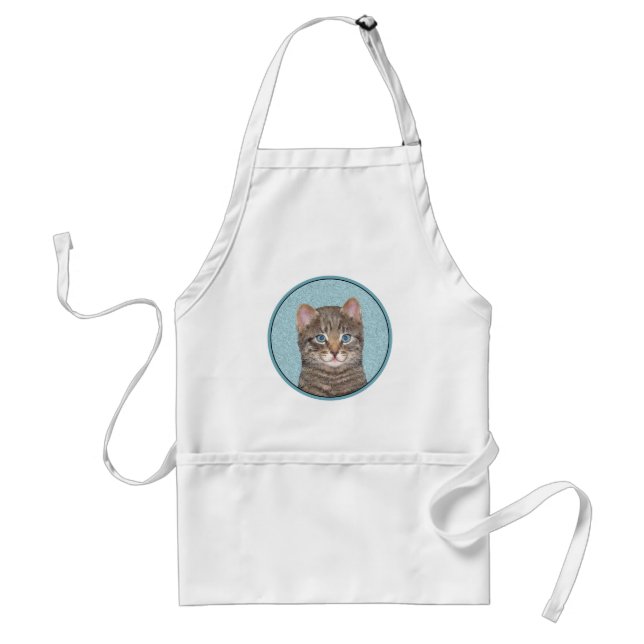 Grey Tabby Cat Painting - Cute Original Cat Art Standard Apron (Front)