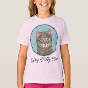 Grey Tabby Cat Painting - Cute Original Cat Art T- T-Shirt