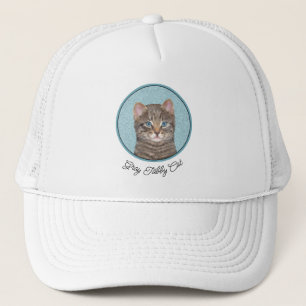 Grey Tabby Cat Painting - Cute Original Cat Art Trucker Hat