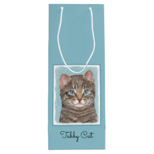 Grey Tabby Cat Painting - Cute Original Cat Art Wine Gift Bag
