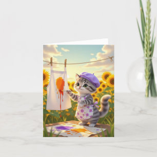 Grey Tabby Cat Painting Thank You Card