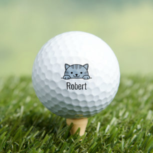 Grey Tabby Cat Peeking above Custom Name Golf Balls