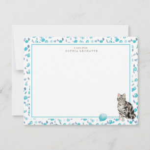 Grey Tabby Cat Personalised Stationery Card