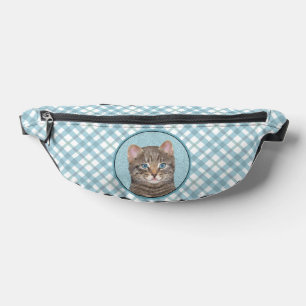 Grey Tabby Cat Portrait Painting Cute Original Art Bum Bags